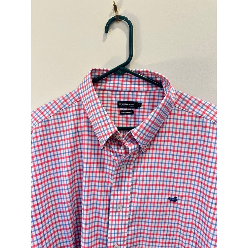 2XL SOURHERN MARSH PINK/BLUE PLAID BUTTON DOWN